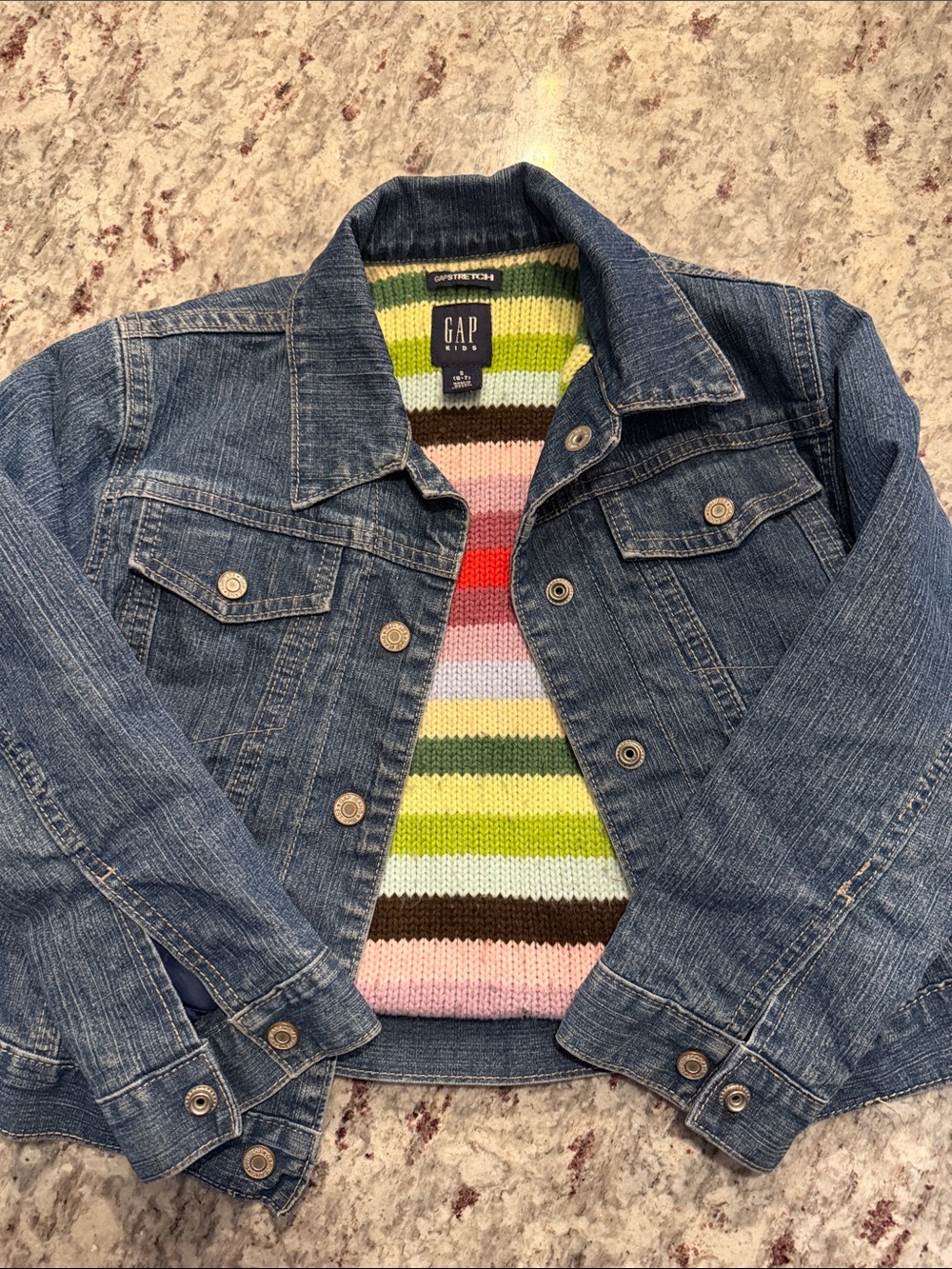 GAP Blue Denim Jacket with Multicolor Striped Knit Lining
